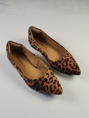 Leopard-Print Pointed Toe Flats in Brown - Women's Loafers US Size 8.5